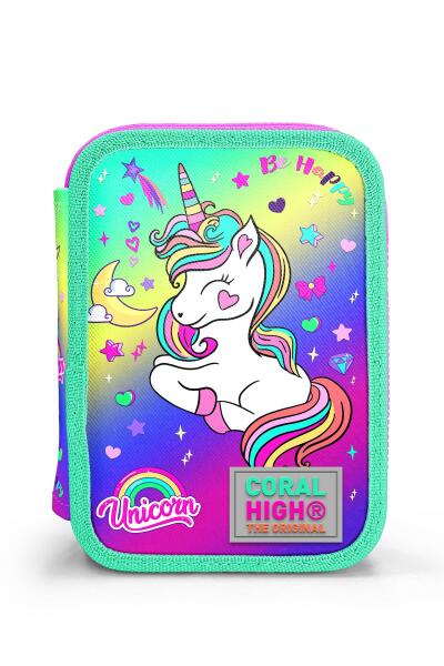 Coral High Kids Lavanta Su Yeşili Unicorn Desenli Çift Katlı Kalem Çanta 11129 - 10
