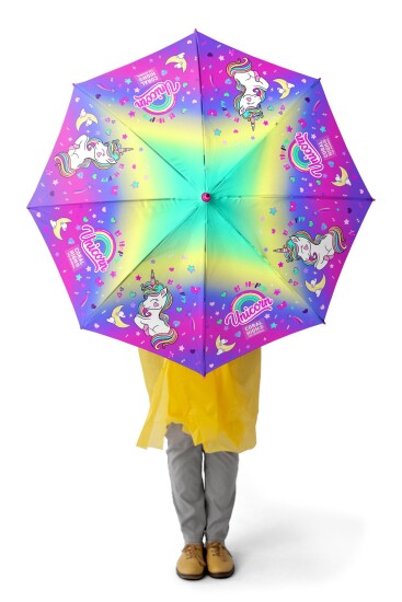 Coral High Kids Lavanta Su Yeşili Unicorn Desenli Çocuk Şemsiyesi 12662 - Coral High KIDS