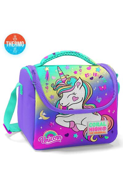 Coral High Kids Lavanta Su Yeşili Unicorn Desenli Desenli Thermo Beslenme Çantası 11729 - 3