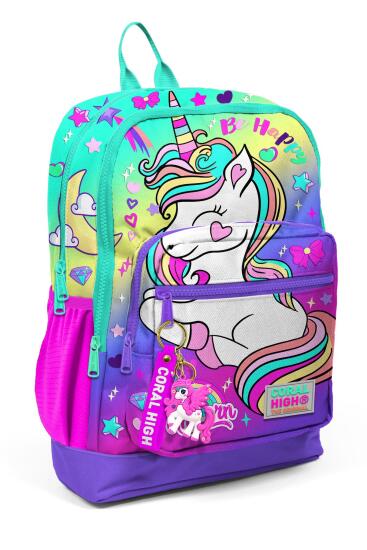 Coral High Kids Lavanta Su Yeşili Unicorn Desenli Dört Bölmeli Okul Sırt Çantası 23729 