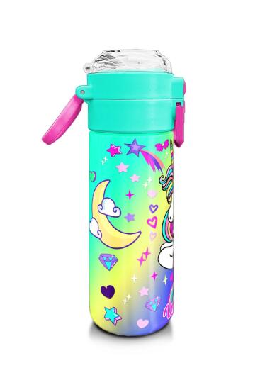 Coral High Kids Lavanta Su Yeşili Unicorn Desenli Pipetli ve Direkt İçim Çelik Termos 500 ml 31937 - 2