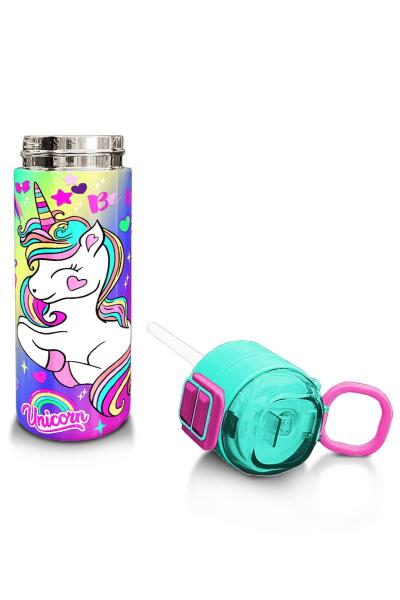 Coral High Kids Lavanta Su Yeşili Unicorn Desenli Pipetli ve Direkt İçim Çelik Termos 500 ml 31937 - 4