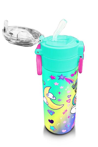 Coral High Kids Lavanta Su Yeşili Unicorn Desenli Pipetli ve Direkt İçim Çelik Termos 500 ml 31937 - 5