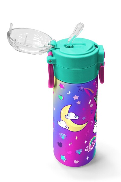 Coral High Kids Lavanta Su Yeşili Unicorn Desenli Pipetli ve Direkt İçim Çelik Termos 500 ml 31937 - 5