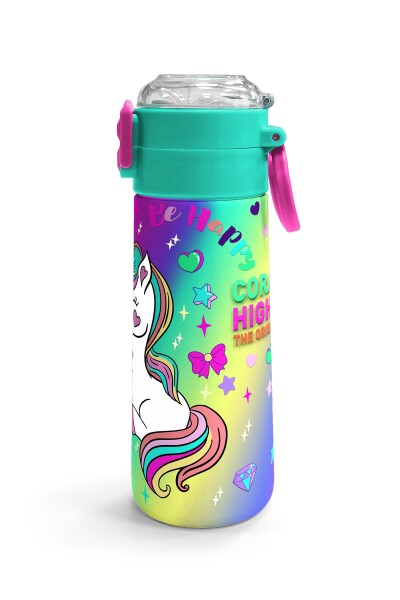 Coral High Kids Lavanta Su Yeşili Unicorn Desenli Pipetli ve Direkt İçim Çelik Termos 500 ml 31937 - 3