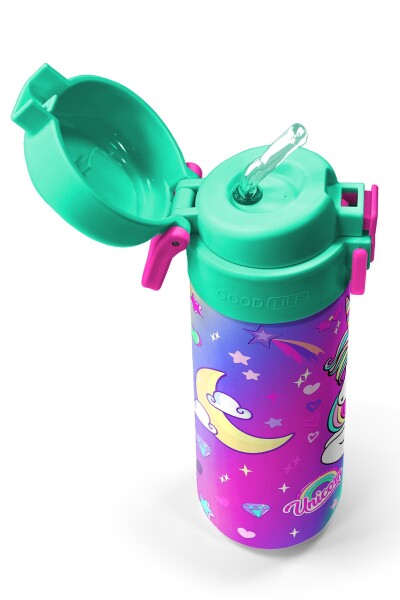 Coral High Kids Lavanta Su Yeşili Unicorn Desenli Pipetli ve Direkt İçim Çelik Termos 500 ml 31937 - 2