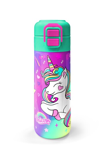 Coral High Kids Lavanta Su Yeşili Unicorn Desenli Pipetli ve Direkt İçim Çelik Termos 500 ml 31937 - 4