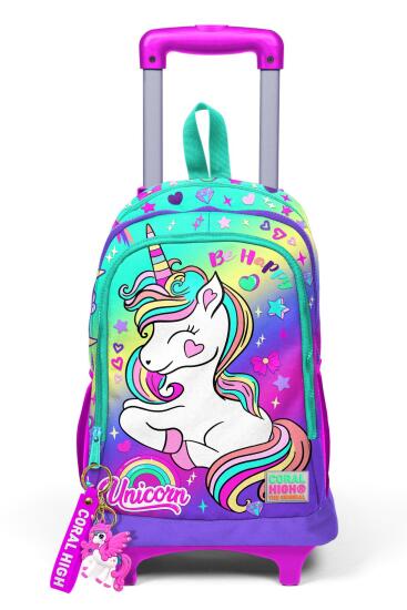 Coral High Kids Lavanta Su Yeşili Unicorn Desenli Üç Bölmeli Çekçekli Okul Sırt Çantası 23929 - 9