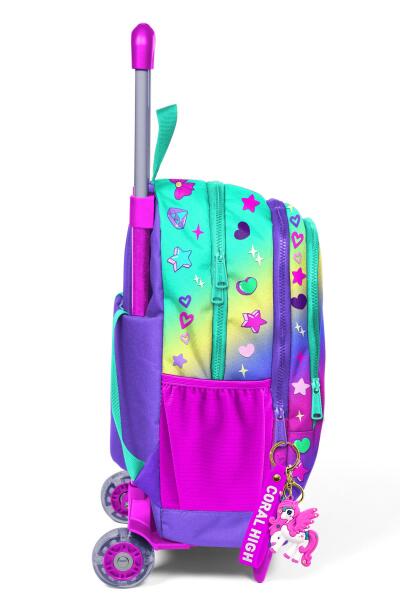 Coral High Kids Lavanta Su Yeşili Unicorn Desenli Üç Bölmeli Çekçekli Okul Sırt Çantası 23929 - 8