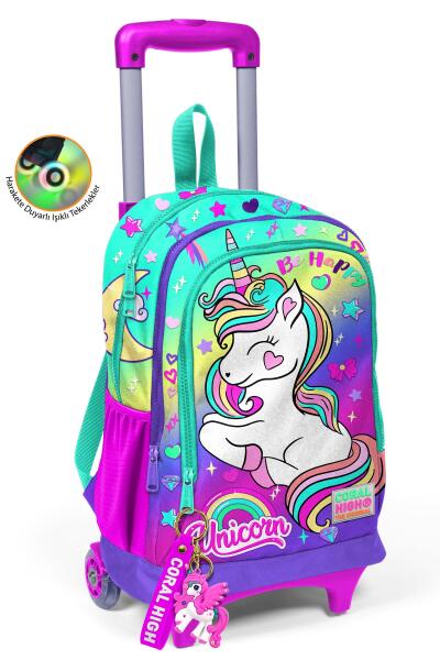 Coral High Kids Lavanta Su Yeşili Unicorn Desenli Üç Bölmeli Çekçekli Okul Sırt Çantası 23929 - 1