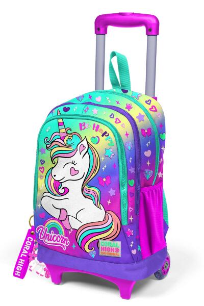 Coral High Kids Lavanta Su Yeşili Unicorn Desenli Üç Bölmeli Çekçekli Okul Sırt Çantası 23929 - 6