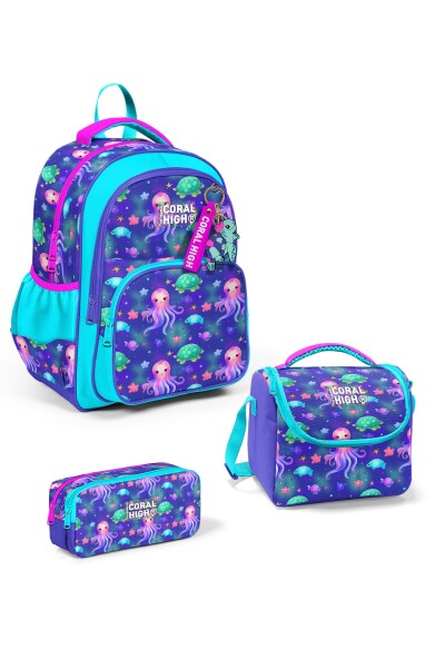 Coral High Kids Lavanta Turkuaz Deniz Temalı 3’lü Okul Çanta Seti SET0114422 - 1