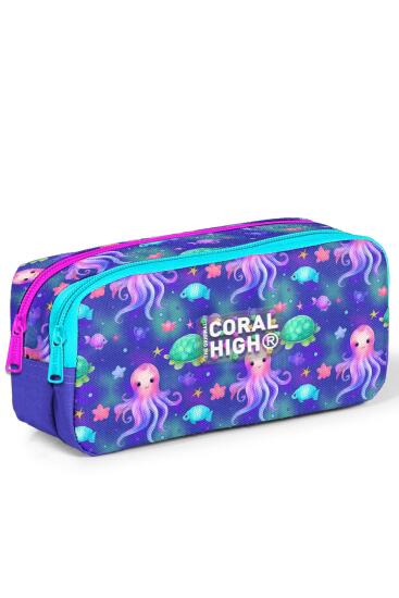 Coral High Kids Lavanta Turkuaz Deniz Temalı İki Bölmeli Kalem Çantası 12096 