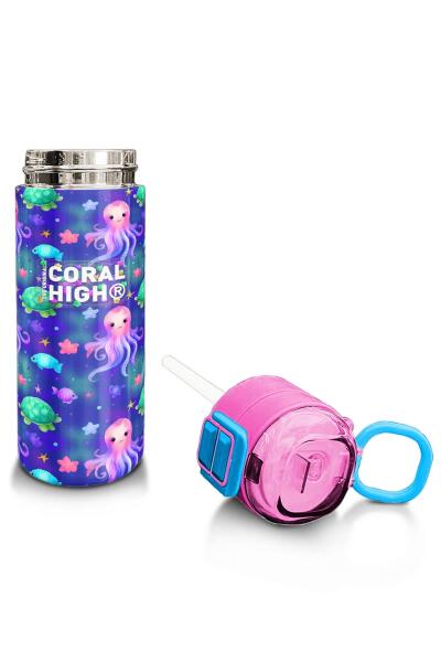 Coral High Kids Lavanta Turkuaz Deniz Temalı Pipetli ve Direkt İçim Çelik Termos 500 ml 31860 - 4