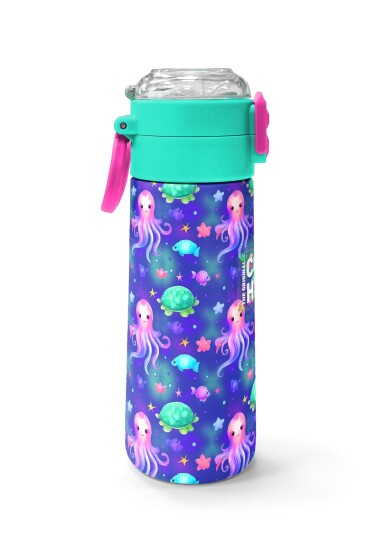 Coral High Kids Lavanta Turkuaz Deniz Temalı Pipetli ve Direkt İçim Çelik Termos 500 ml 31860 - 2