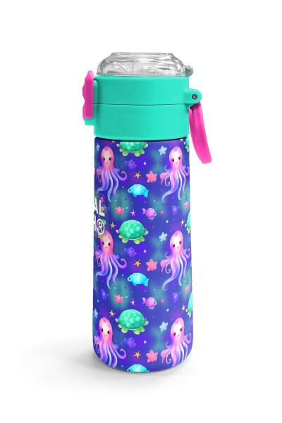 Coral High Kids Lavanta Turkuaz Deniz Temalı Pipetli ve Direkt İçim Çelik Termos 500 ml 31860 - 3