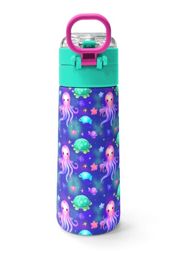 Coral High Kids Lavanta Turkuaz Deniz Temalı Pipetli ve Direkt İçim Çelik Termos 500 ml 31860 - 4