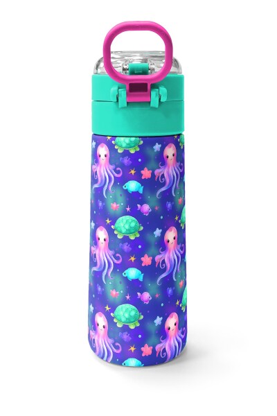 Coral High Kids Lavanta Turkuaz Deniz Temalı Pipetli ve Direkt İçim Çelik Termos 500 ml 31860 - 4