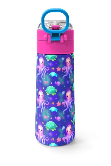 Coral High Kids Lavanta Turkuaz Deniz Temalı Pipetli ve Direkt İçim Çelik Termos 500 ml 31860 - 4