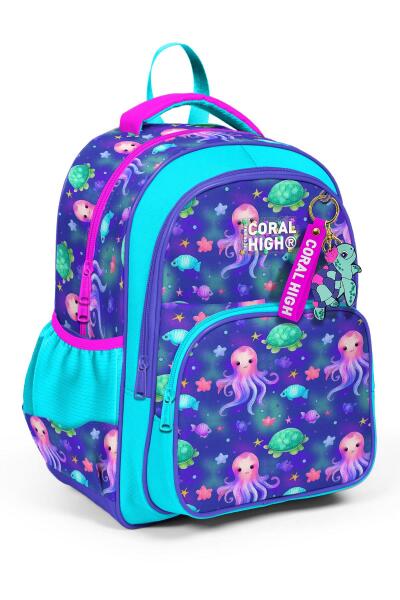 Coral High Kids Lavanta Turkuaz Deniz Temalı Üç Bölmeli Okul Sırt Çantası 14422 - 1