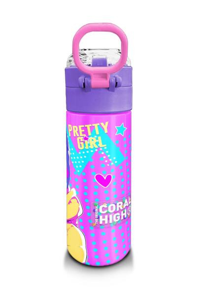 Coral High Kids Lavanta Turkuaz Kulaklı Kız Desenli Pipetli ve Direkt İçim Çelik Termos 500 ml 31835 - 3