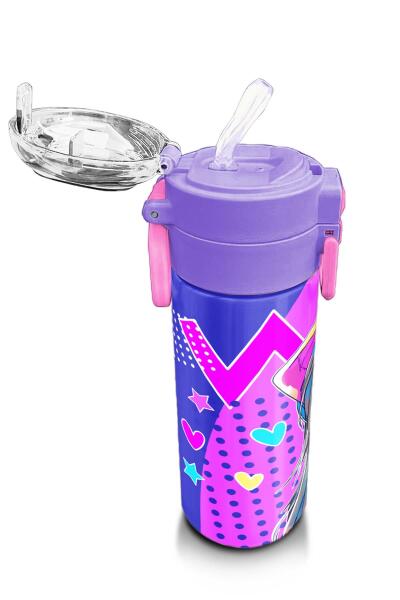 Coral High Kids Lavanta Turkuaz Kulaklı Kız Desenli Pipetli ve Direkt İçim Çelik Termos 500 ml 31835 - 5