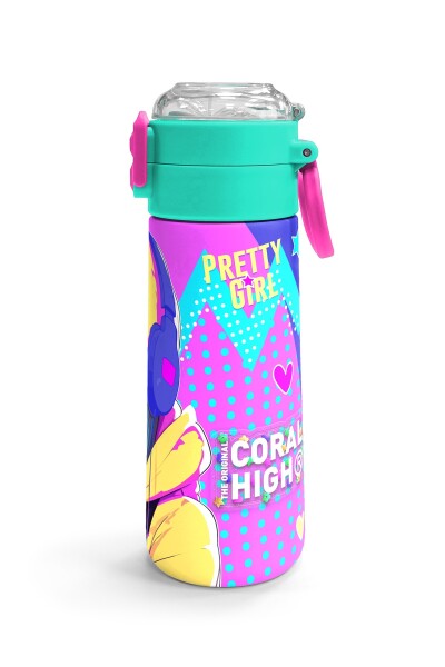 Coral High Kids Lavanta Turkuaz Kulaklı Kız Desenli Pipetli ve Direkt İçim Çelik Termos 500 ml 31835 - 3