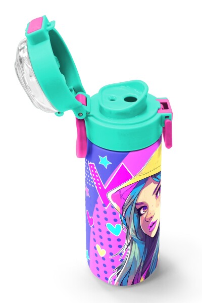 Coral High Kids Lavanta Turkuaz Kulaklı Kız Desenli Pipetli ve Direkt İçim Çelik Termos 500 ml 31835 - 6