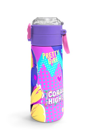 Coral High Kids Lavanta Turkuaz Kulaklı Kız Desenli Pipetli ve Direkt İçim Çelik Termos 500 ml 31835 - 3
