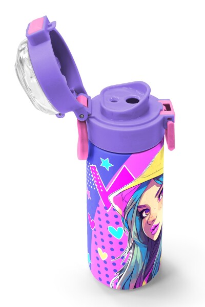 Coral High Kids Lavanta Turkuaz Kulaklı Kız Desenli Pipetli ve Direkt İçim Çelik Termos 500 ml 31835 - 6