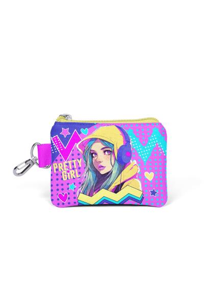 Coral High Kids Lavanta Turkuaz Kulaklıklı Kız Desenli Bozuk Para Çantası 21920 - 1