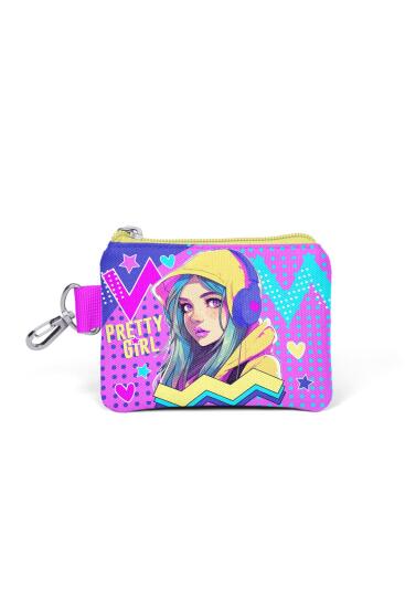 Coral High Kids Lavanta Turkuaz Kulaklıklı Kız Desenli Bozuk Para Çantası 21920 - Coral High KIDS