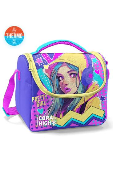 Coral High Kids Lavanta Turkuaz Kulaklıklı Kız Desenli Thermo Beslenme Çantası 11871 - Coral High KIDS