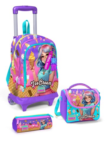 Coral High Kids Lila Turkuaz Dondurma ve Anime Desenli 3’lü Okul Çanta Seti SET0123973 - Coral High