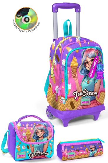 Coral High Kids Lila Turkuaz Dondurma ve Anime Desenli 3’lü Okul Çanta Seti SET0123973 - Coral High