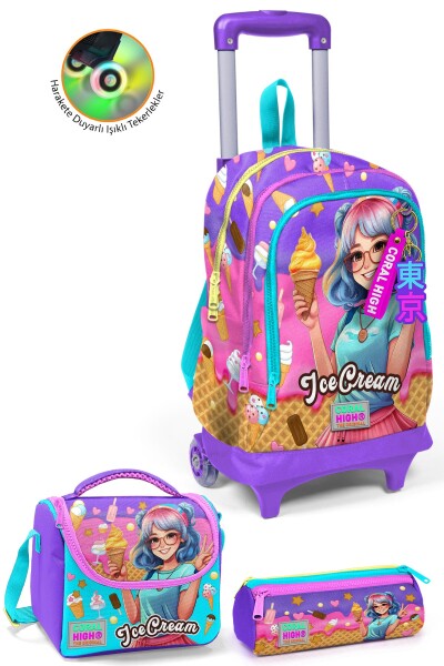 Coral High Kids Lila Turkuaz Dondurma ve Anime Desenli 3’lü Okul Çanta Seti SET0123973 - 1