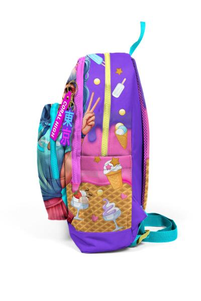 Coral High Kids Lila Turkuaz Dondurma ve Anime Desenli Dört Bölmeli Okul Sırt Çantası 23773 - 7
