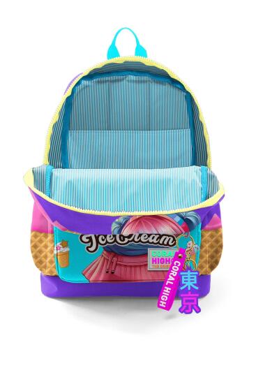 Coral High Kids Lila Turkuaz Dondurma ve Anime Desenli Dört Bölmeli Okul Sırt Çantası 23773 - 3