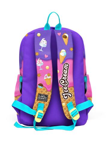 Coral High Kids Lila Turkuaz Dondurma ve Anime Desenli Dört Bölmeli Okul Sırt Çantası 23773 - 2