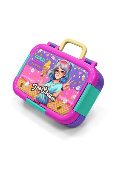 Coral High Kids Lila Turkuaz Dondurma ve Anime Desenli Paslanmaz Çelik Beslenme Kabı 39281 - 1