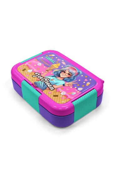 Coral High Kids Lila Turkuaz Dondurma ve Anime Desenli Paslanmaz Çelik Beslenme Kabı 39281 - 2