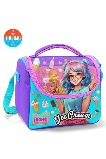Coral High Kids Lila Turkuaz Dondurma ve Anime Desenli Thermo Beslenme Çantası 11789 - Coral High KIDS
