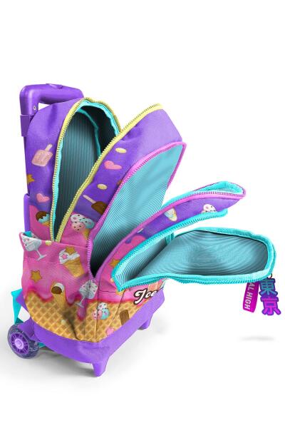 Coral High Kids Lila Turkuaz Dondurma ve Anime Desenli Üç Bölmeli Çekçekli Okul Sırt Çantası 23973 - 3