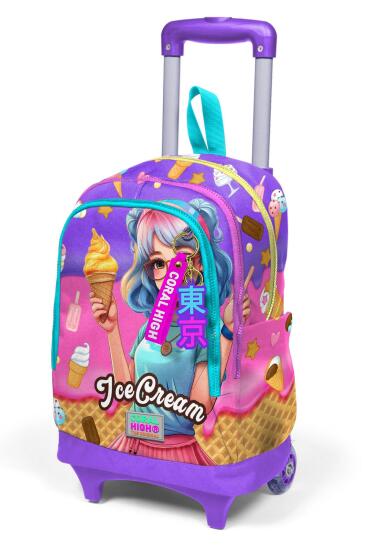 Coral High Kids Lila Turkuaz Dondurma ve Anime Desenli Üç Bölmeli Çekçekli Okul Sırt Çantası 23973 - 7
