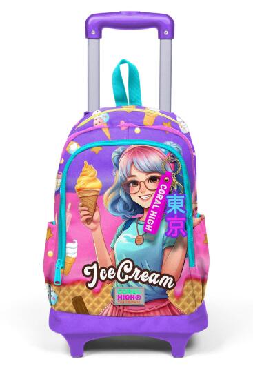 Coral High Kids Lila Turkuaz Dondurma ve Anime Desenli Üç Bölmeli Çekçekli Okul Sırt Çantası 23973 - 9