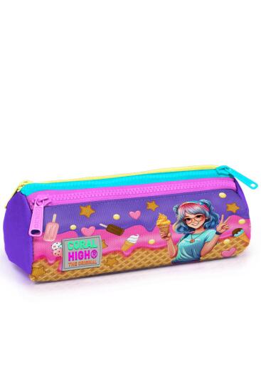 Coral High Kids Lila Turkuaz Dondurma ve Anime Desenli Üç Bölmeli Kalem Çantası 22089 - Coral High KIDS