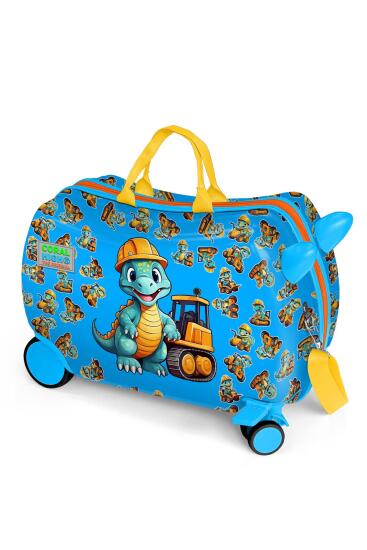 Coral High Kids Mavi Dinozor Desenli Otur-Çek Çocuk Valizi 16362 - Coral High KIDS
