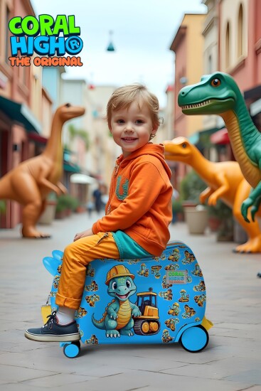 Coral High Kids Mavi Dinozor Desenli Otur-Çek Çocuk Valizi 16362 - 2