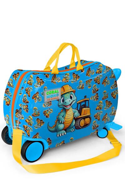 Coral High Kids Mavi Dinozor Desenli Otur-Çek Çocuk Valizi 16362 - 5