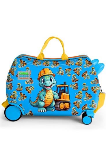 Coral High Kids Mavi Dinozor Desenli Otur-Çek Çocuk Valizi 16362 - 3